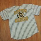 Boston Bruins Vintage Baseball Jersey Size Medium Button Front White Striped