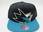 San Jose Sharks Black Teal Wool Mitchell  Ness NHL Retro Logo Snapback Hat Cap