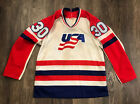 Rare Vintage TOM BARRASSO CCM Usa Made Team USA Olympic Hockey Jersey Medium 30