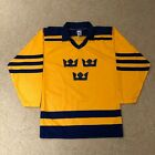 Very Rare Vintage 90s Team Sweden Collared CCM Hockey Jersey Small Yellow Blue