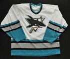 SAN JOSE SHARKS BLANK CCM JERSEY VINTAGE WHITE SEWN sz LARGE 