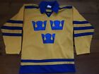 Vintage Team Sweden Hockey Jersey Zwickel Sewn Blue Yellow Size S 1980s 1990s