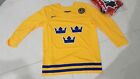 TEAM SWEDEN IIHF Yellow Hockey Jersey Svenska size L LARGE FREE S