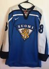Teemu Selanne Soumi Finland Hockey Jersey Blue White Nike Signed Size 48 Stains