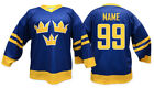 Team Sweden Blue Ice Hockey Jersey Custom Name and Number
