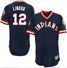 Mens Cleveland Indians 12 Francisco Lindor Navy Throwback Jersey